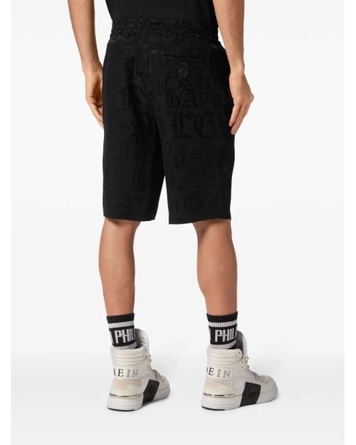 Philipp Plein Black Monogram-Jacquard Bermuda Shorts for men