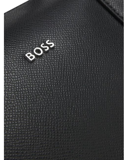 Boss Black Leather Zip Laptop Bag for men