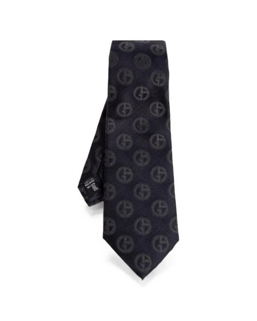 Giorgio Armani Blue Logo-Jacquard Silk Tie for men