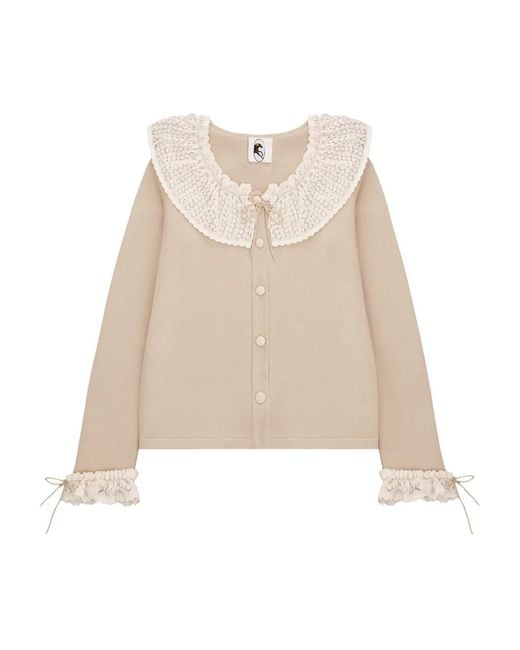 Sleeper Natural Malena Lace-Collar Cardigan