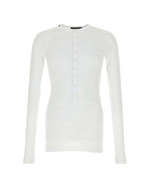 Dolce & Gabbana White Ribbed-Knit Henley T-Shirt for men