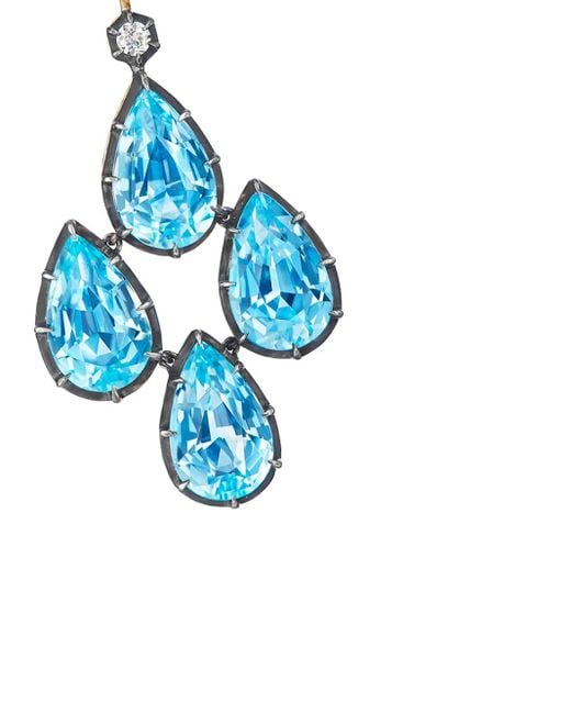 Fred Leighton Blue Pear Shape Topaz Diamond Chandelier Earrings