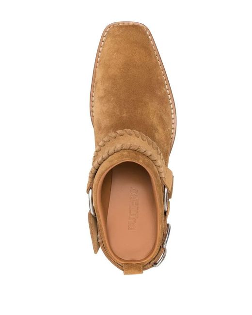 Buttero Brown Square-Toe Buckle-Strap Mules