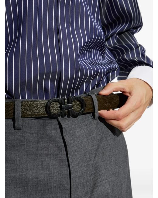 Ferragamo White Reversible And Adjustable Knurled Gancini Belt for men