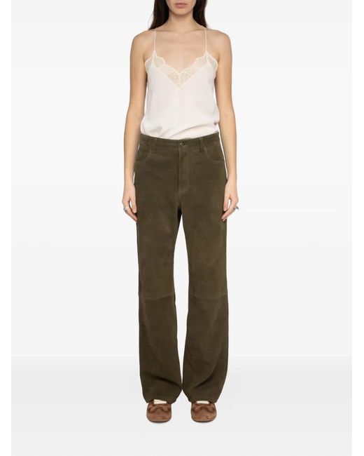 Zadig & Voltaire Green Evy Heavy Panelled Suede Trousers