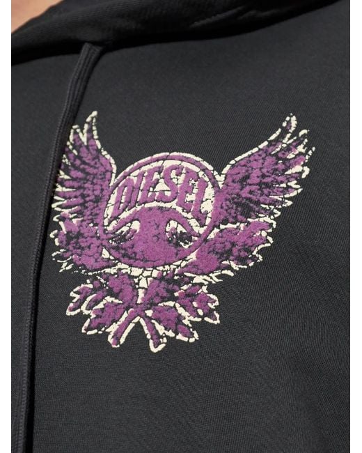 DIESEL Gray Graphic-Print Drawstring Hoodie for men