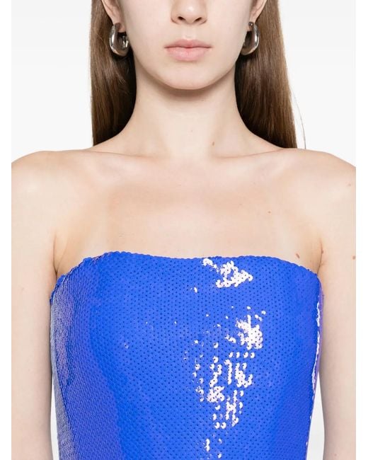 David Koma Blue Sequinned Strapless Maxi Dress