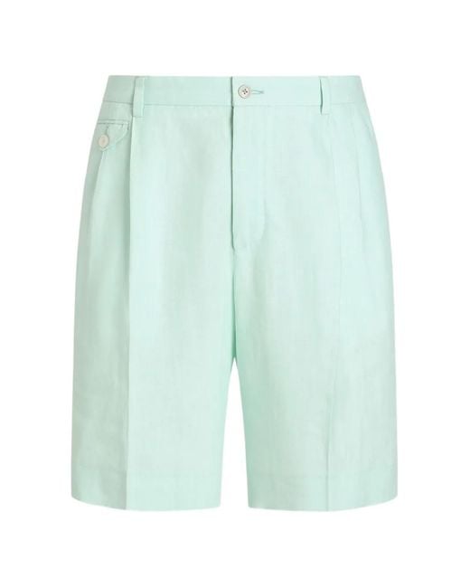 Dolce & Gabbana Blue Linen Bermuda Shorts for men