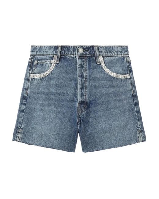 Rag & Bone Blue Crystal-Embellished Denim Shorts