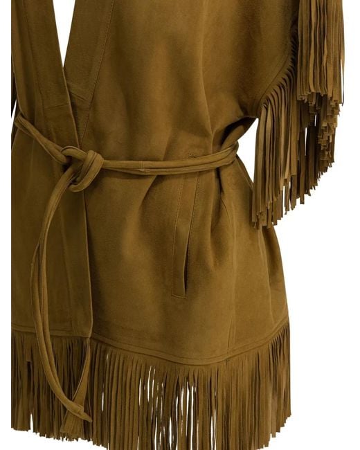 FURLING BY GIANI Green Fringed Suede Coat