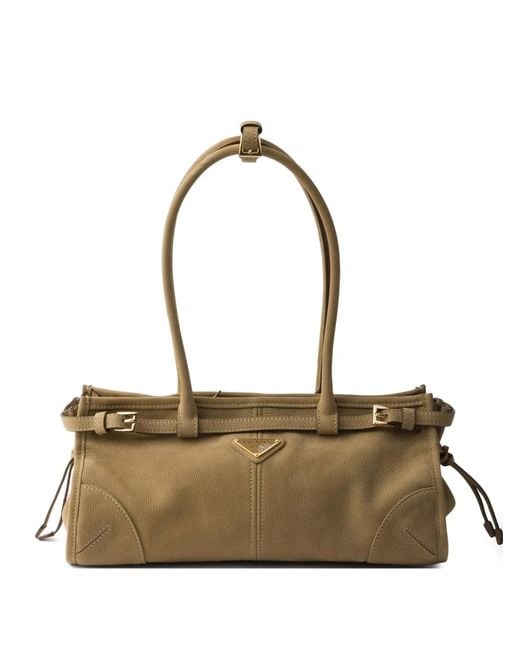 Prada Metallic Bonnie Medium Nubuck Leather Tote Bag