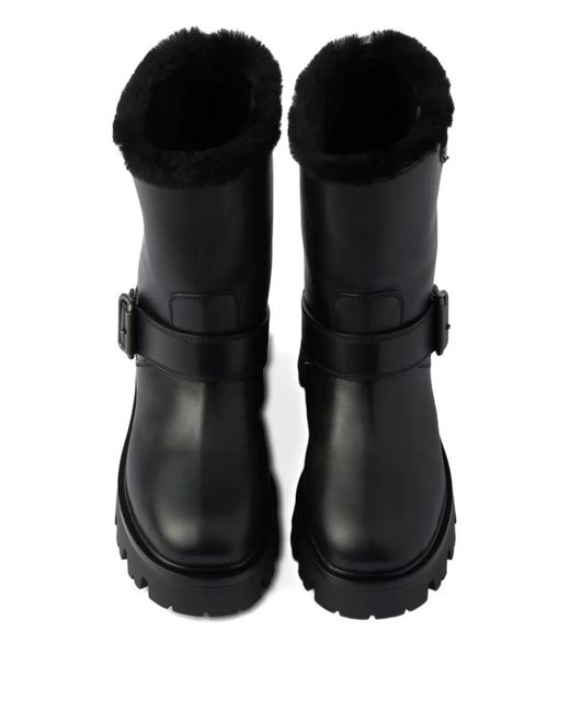 Prada Black Leather And Shearling Booties