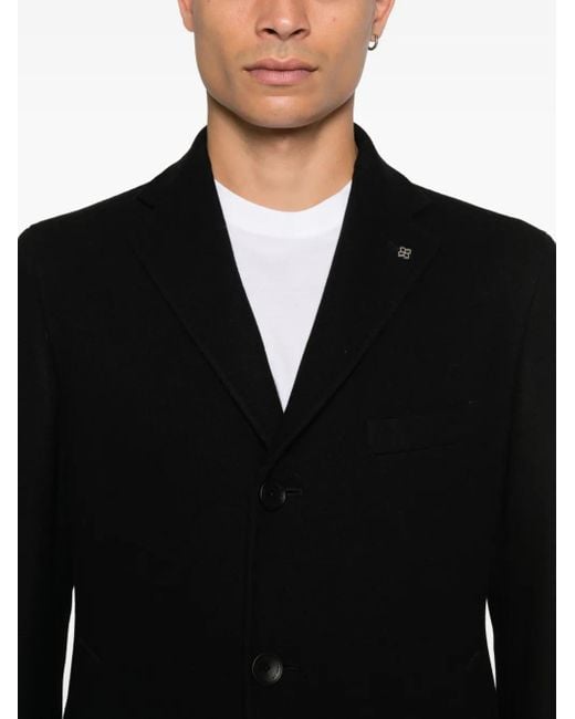 Tagliatore Black Single-Breasted Coat for men
