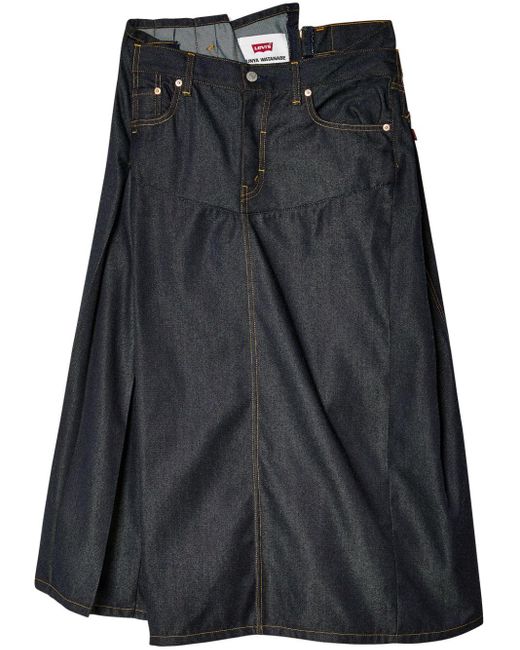 Junya Watanabe Black Asymmetric Denim Midi Skirt