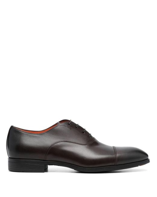 Santoni Brown Almond-toe Lace-up Leather Shoes for men