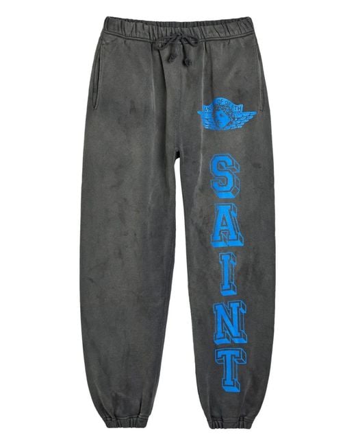 SAINT Mxxxxxx Blue Drawstring Graphic-Print Track Pants for men