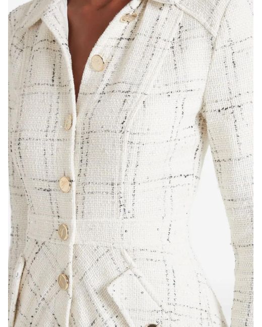 Temperley London White Colonel Check-Pattern Button-Front Midi Dress