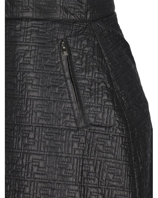 Fendi Black Logo-Pattern Quilted Short Skirt