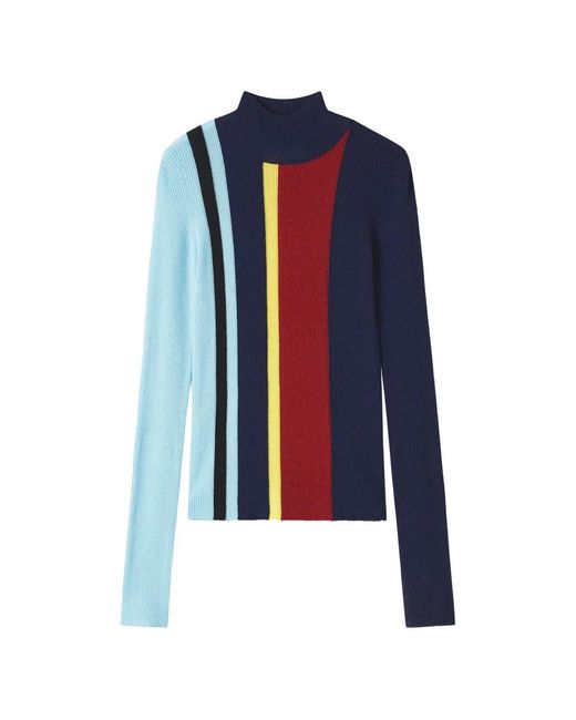 Enfold Blue Ribbed-Knit Striped Sweater