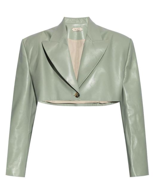 The Mannei Green Sedan Cropped Leather Jacket