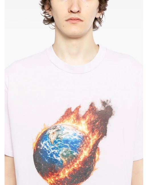 Melt White Burning Earth Graphic T-Shirt for men