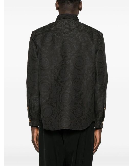 Versace Black Barocco-Jacquard Cotton Shirt Jacket for men