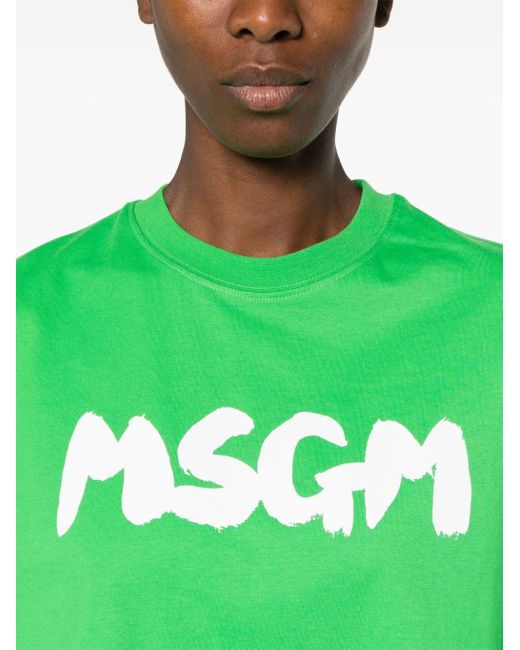 MSGM Green Logo-print Cropped T-shirt