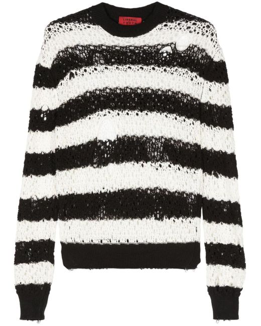 Liberal Youth Ministry Black Striped Cut-out Detail Jumper for men