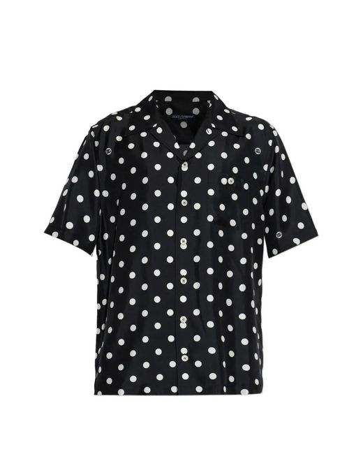 Dolce & Gabbana Black Polka Dot-Print Silk Twill Shirt for men
