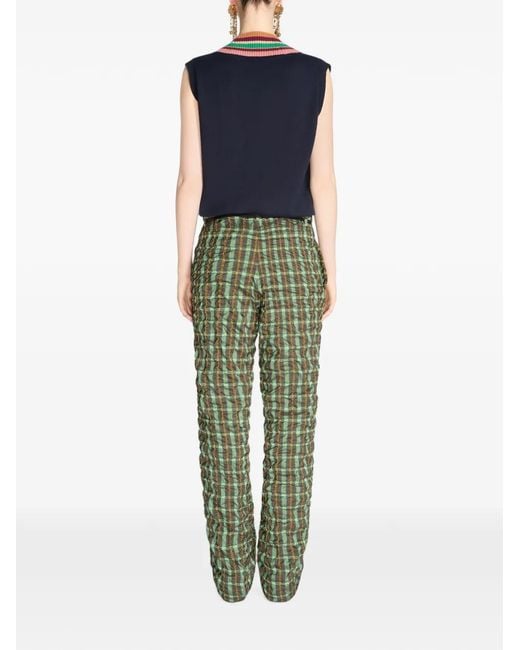 Dries Van Noten Green Belted Seersucker Pants