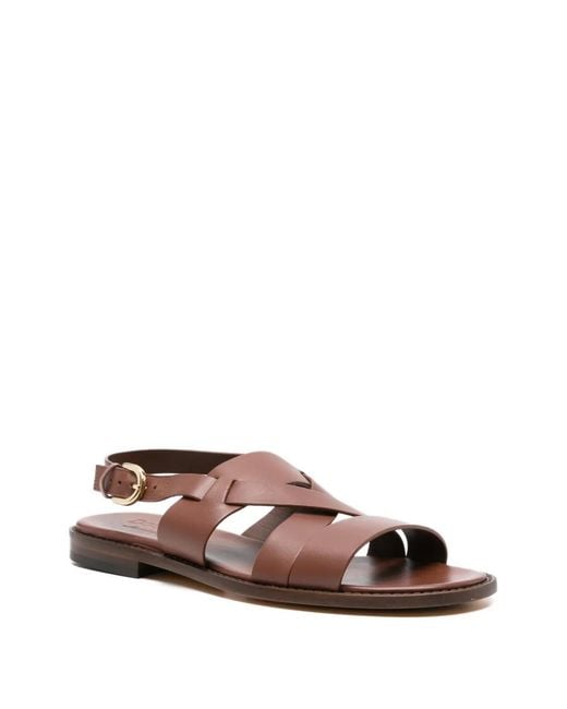 Doucal's Brown Crossover-Strap Leather Flat Sandals