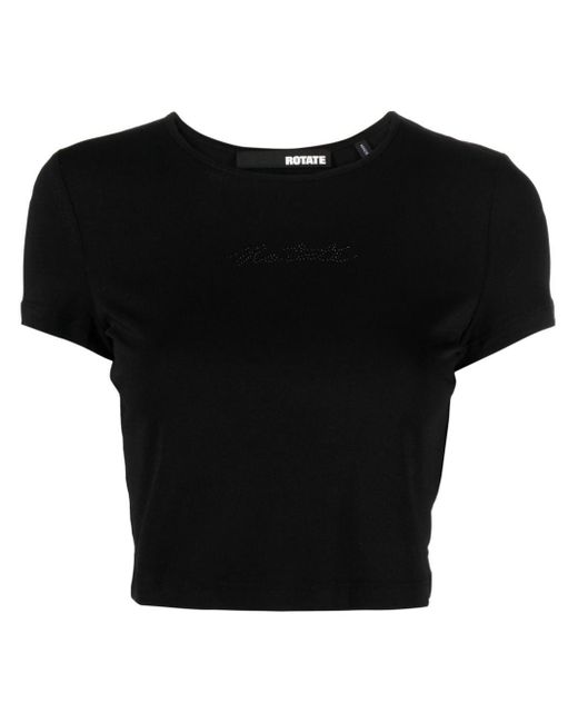 ROTATE BIRGER CHRISTENSEN Black Logo-appliqué Cropped T-shirt