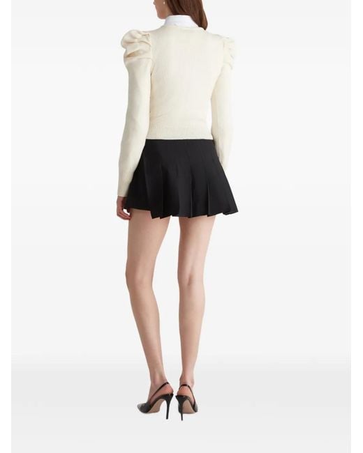 Violante Nessi White Ribbed Puffed-Sleeve Sweater