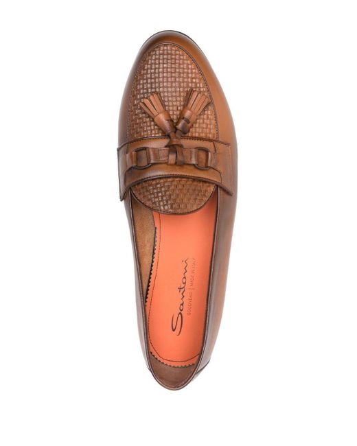 Santoni Brown Andrea Leather Loafers for men