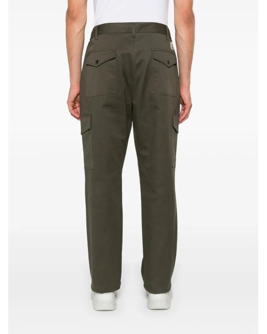Moncler Green Logo-Patch Straight-Leg Trousers for men