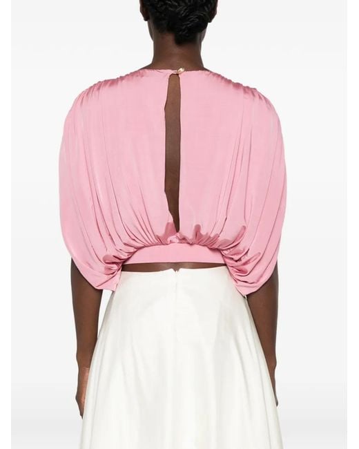 Abadia Jersey Top Met Gewelfde Zoom in het Pink