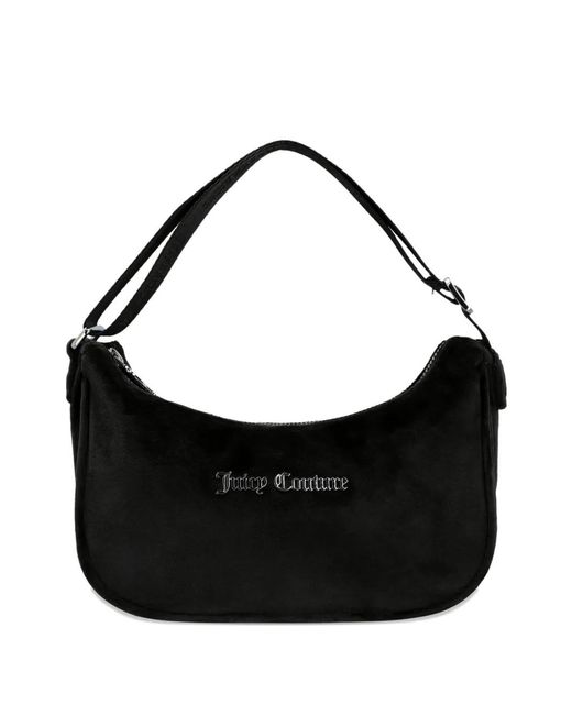 Juicy Couture Black Velour Logo-Plaque Tote Bag