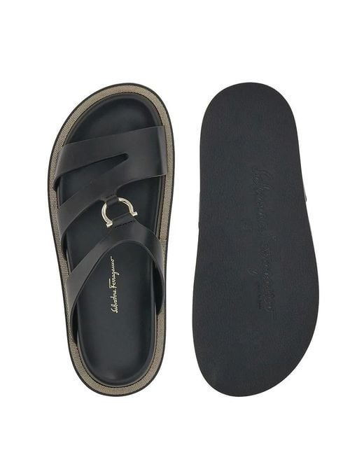 Ferragamo Black Gancini Leather Sandals