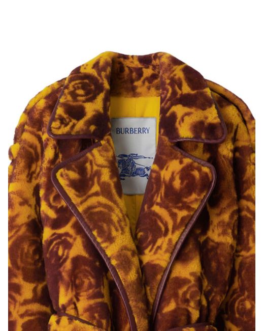 Burberry Brown Rose-print Shearling Trench Coat