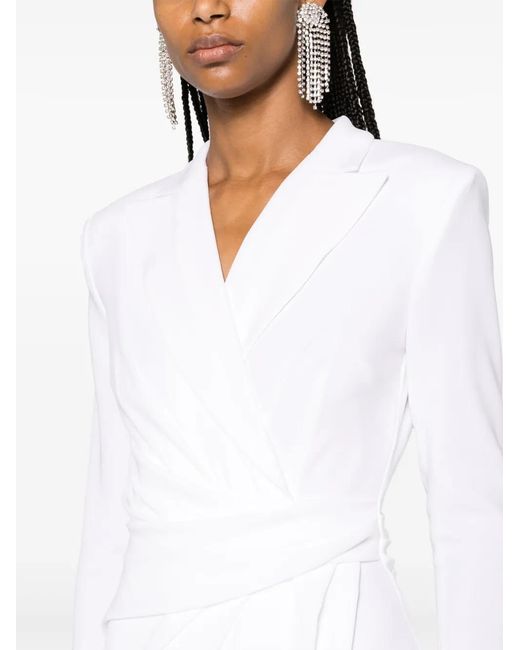 Talbot Runhof White Draped Crepe Maxi Dress