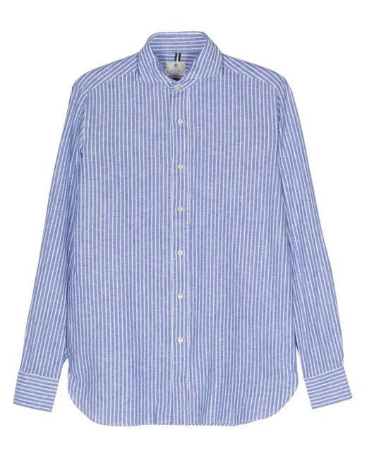 Luigi Borrelli Napoli Blue Long-sleeve Striped Shirt for men