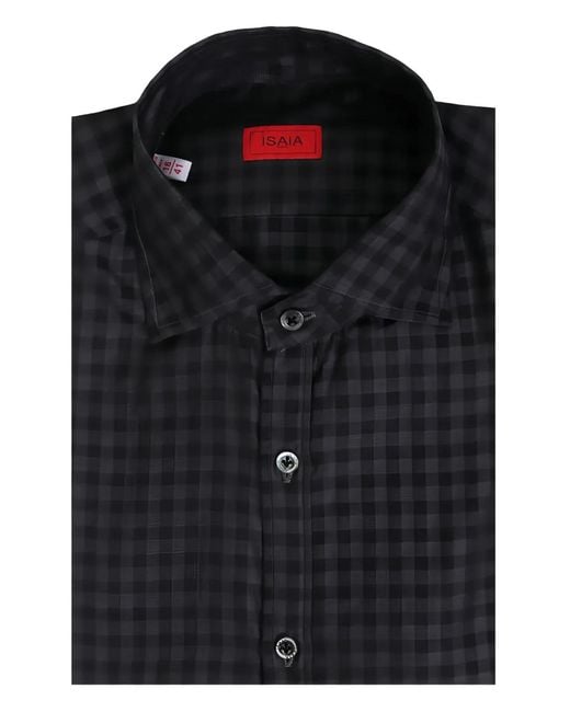 Isaia Black Checked-Pattern Button Shirt for men