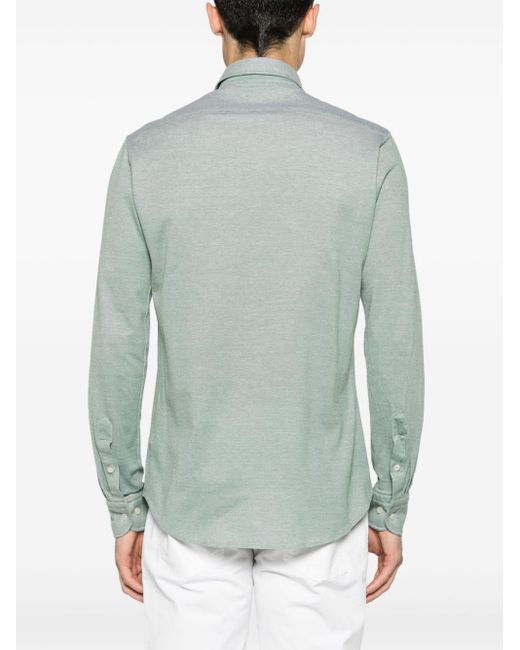 Paul & Shark Green Mélange-effect Cotton Shirt for men