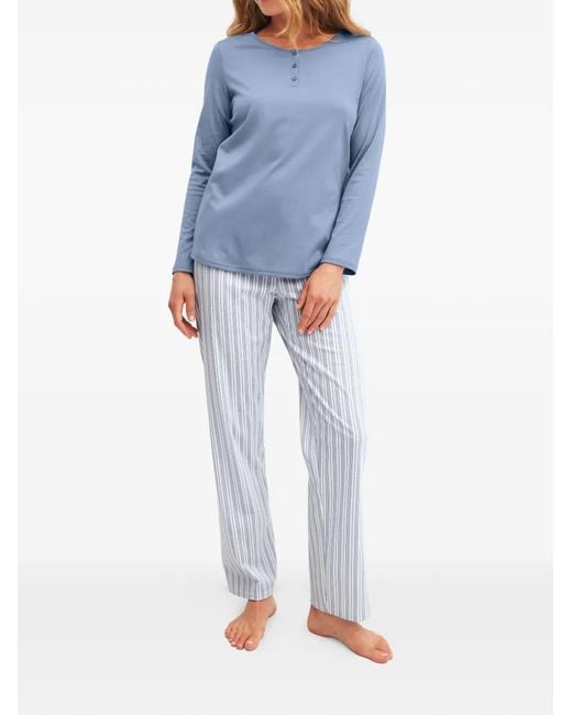 Calida Blue Striped-Pattern Pajamas Set