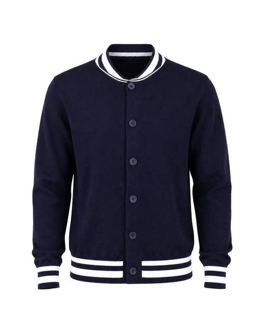Alpha Studio Blue Striped-Trim Button-Up Cardigan for men