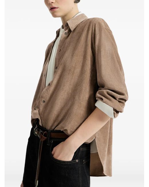 Brunello Cucinelli Brown Fluid Corduroy Shirt With Monili