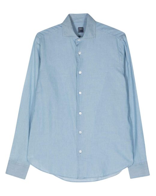 Fedeli Blue Classic-collar Cotton Shirt for men
