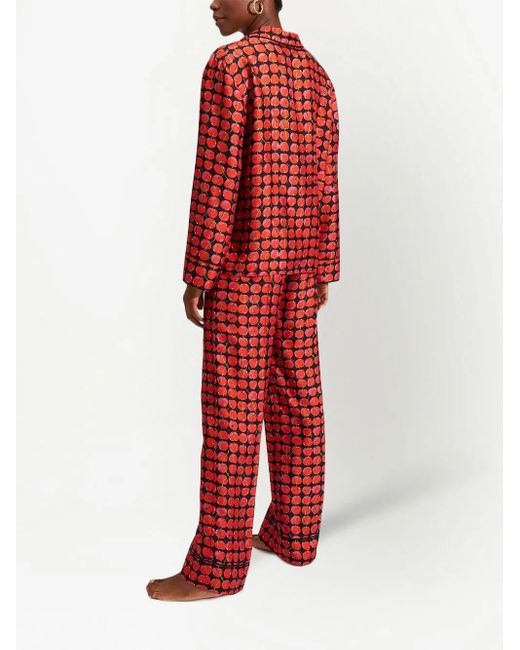 LaDoubleJ Red Cherry-Print Silk Pyjama Set