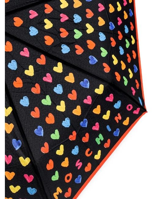 Moschino Black Heart-Print Folding Umbrella