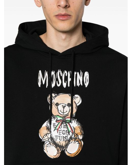 Moschino Black Teddy Bear Logo-print Hoodie for men
